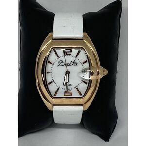 Bertha Women's White Leather Analog White Dial Quartz Genuine Wrist Watch LJ164